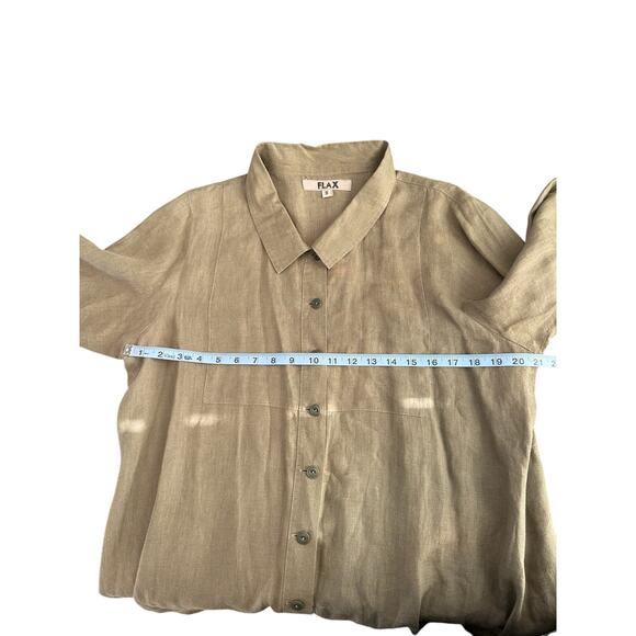 Flax Green Linen Lagenlook Coastal Grandma Long Sleeve Button Front Blouse Small - Picture 11 of 12